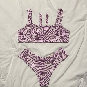 Skatie Purple Zebra Print Two-Piece Bikini